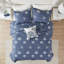 Ensemble de courtepointe brodée réversible en coton 4 pièces avec coussin décoratif bleu marine-130419135-130419133