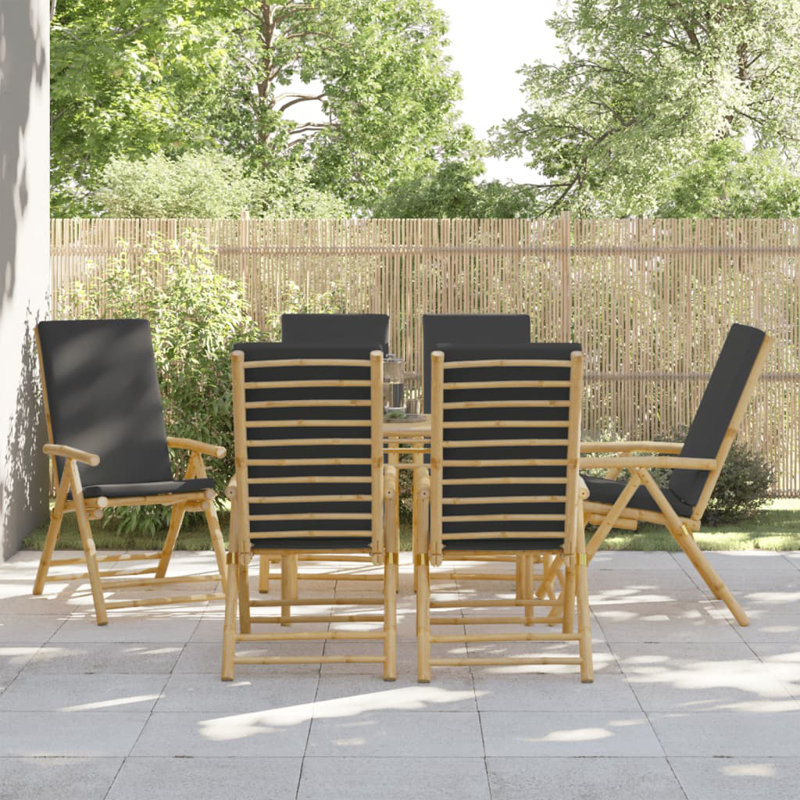  Ensemble de 6 chaises de jardin inclinables gris foncé et bambou, Gris, 6