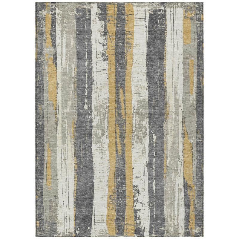 Tapis intérieur / extérieur doré lavable à la machine Xhevrie, Rectangle 5 pi x 7 pi 6 po