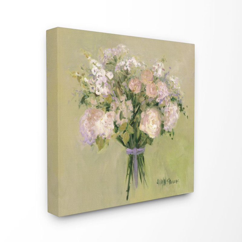 «Rose Bouquet Flower Green Pink», reproduction d'art graphique sur toile, Toile tendue, H 17 po x l 17 po x P 1,5 po