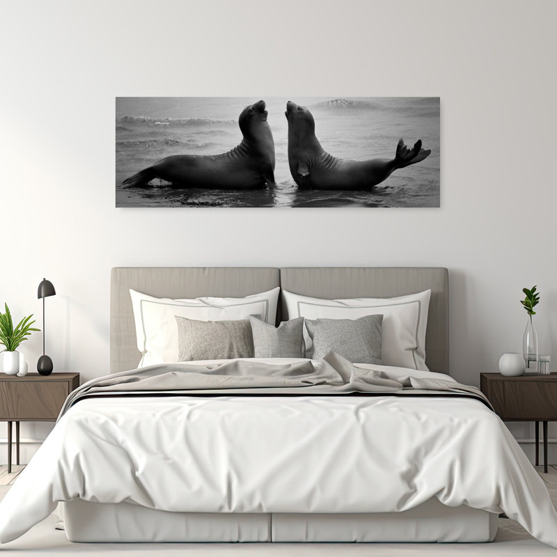 Éléphant de mer, art mural côtier contemporain éléphant, H 20 po x l 60 po
