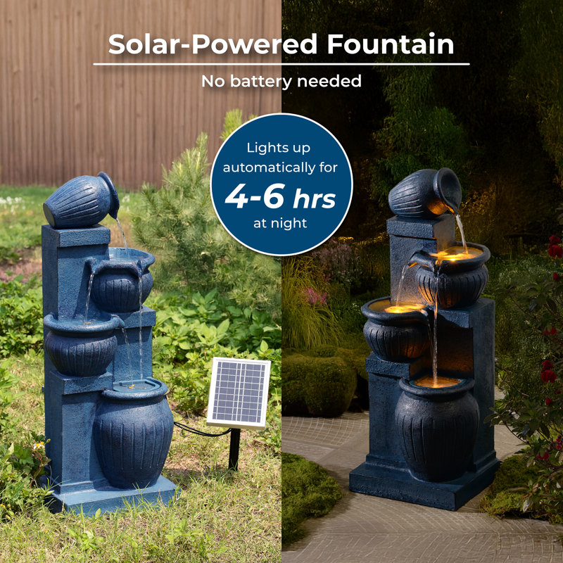 Weather Resistant Floor Fountain with Lights, Navy