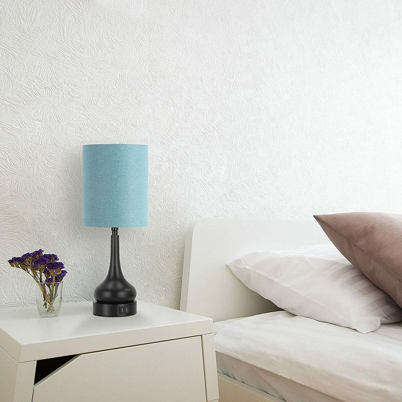 Trombetta Metal USB Lamp, Black, Blue