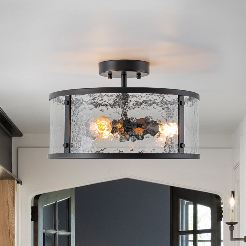 Plafonnier semi-encastré 3 lumières en verre martelé