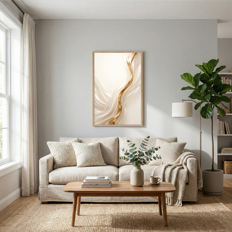 Toile abstraite dorée et crème, 48"H x 32"W