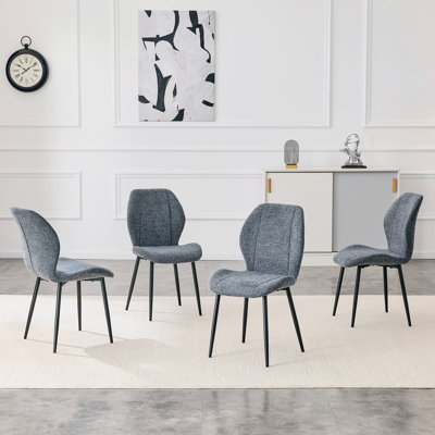 4-Pack Light Luxury Upholstered Dining Chairs, Upholstered Dining Chair With Black Metal Legs And Adjustable Non-Slip Feet, Ergonomic Armless Chair For Dining Room Office Study