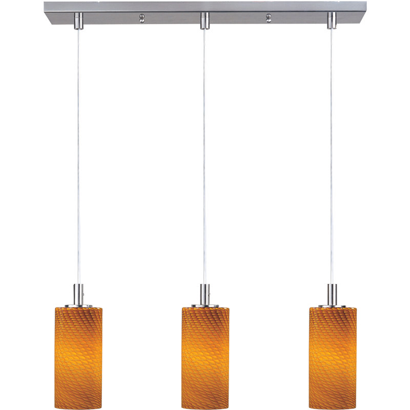 Luminaire suspendu 3 lumières Carte, Nickel satiné / 13 po / ondulation bleue / xénon