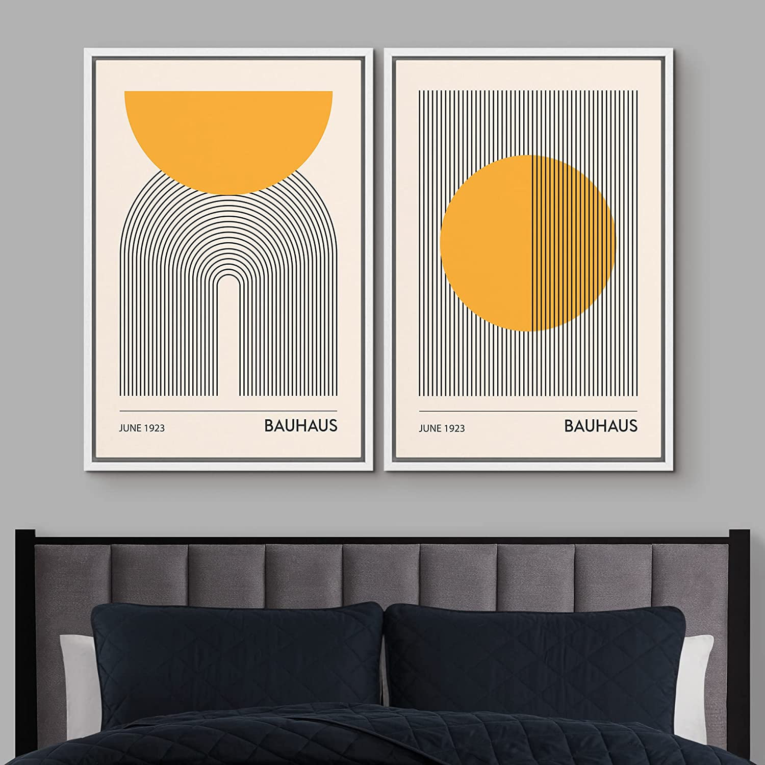 Mid Century Modern Boho Bauhaus Solar Sun Abstract Art Decor Framed On Canvas 2 Pieces Print, 24" H x 32" W