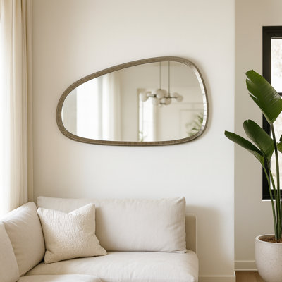 Nikolas Asymmetrical Decorative Wall Mirror with Textured Metal Frame - Large Wall Mirror Perfect for Bathrooms, Bedrooms, or Living Room Decor - Chic Accent Mirror for Home Decor Accents - 30", Gold