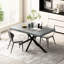 Table rectangulaire en pierre grise Burghfield avec capacité extensible, relief noir, pied en fer, + métal, rangement, capacité de charge de 165 lb, 6 places assises, personnes
