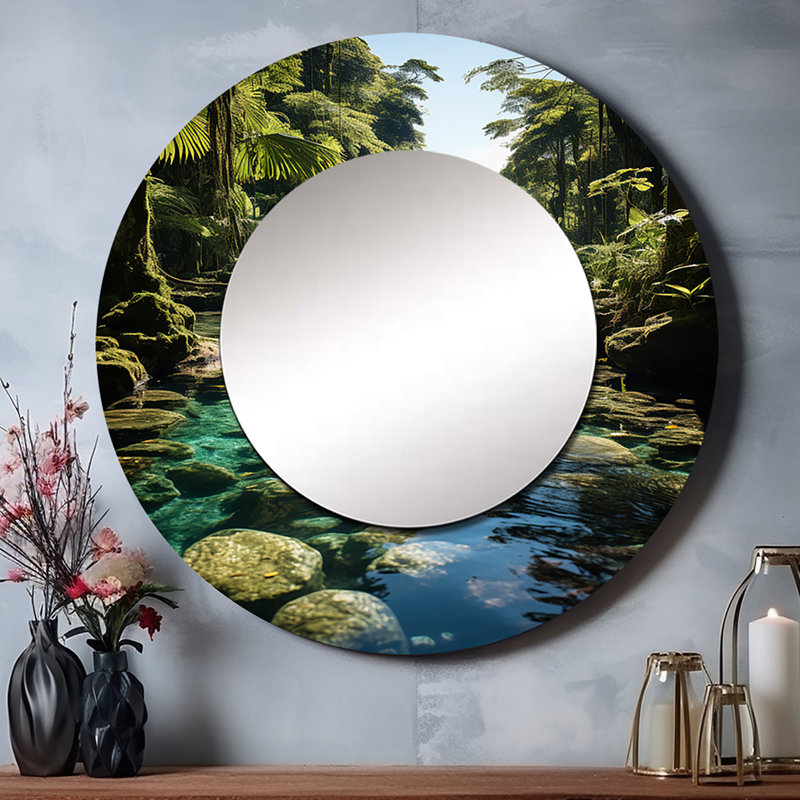Dominicain Harmony Of Nature - miroir de plage, miroir mural rond vert, impression sur métal, 29 po x 29 po