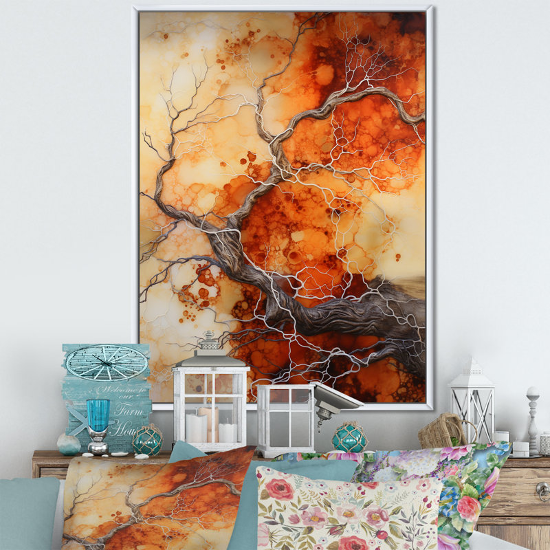 Érable orange, brun, braise rougeoyante - impression, H 32 po x l 24 po x P 1 po, Cadre flottant blanc