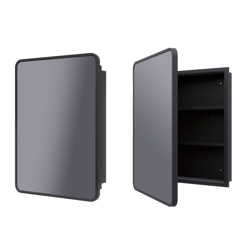 Miroir rectangulaire à pharmacie encastré ou à fixation en surface, Noir mat