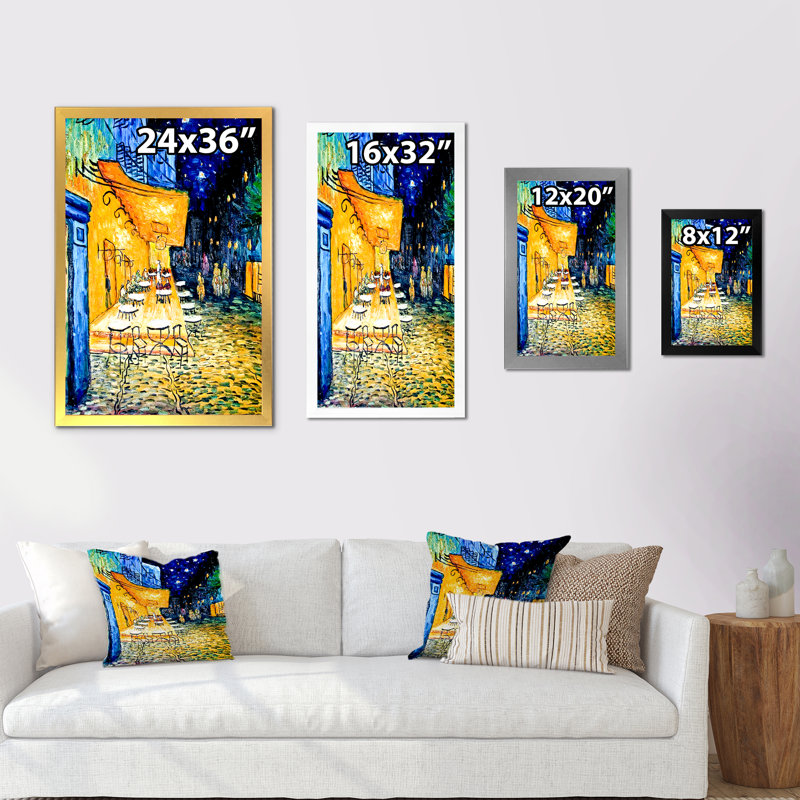 «Evening Terras In The City Lights», art mural traditionnel sur toile, H 20 po x l 12 po x P 1 po, Cadre photo noir