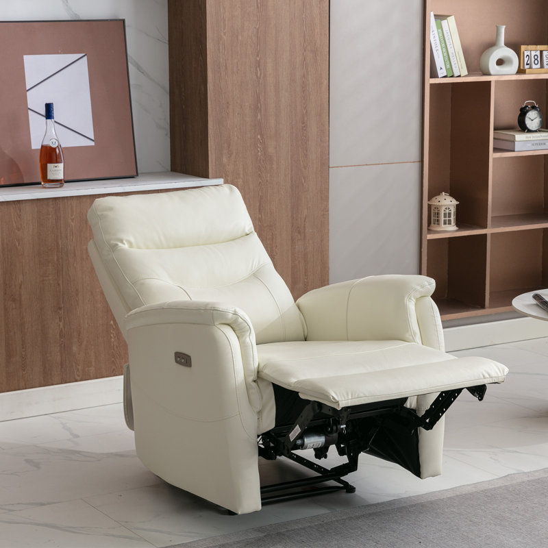 Casimier 31.5" W Genuine Leather Power Recliner, Ivory Genuine Leather