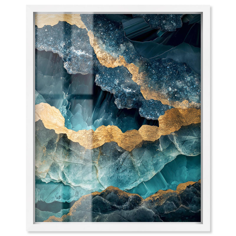 «Power Edge II Shadowbox Print» sarcelle, art abstrait par Art Remedy, H 46 po x l 37 po, Blanc