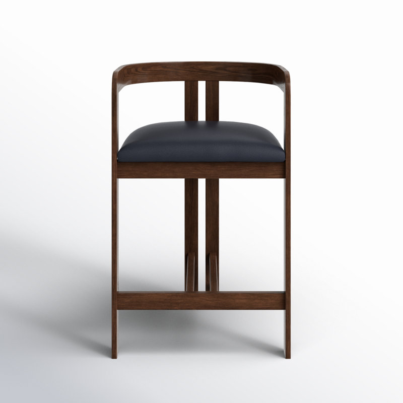 Black Faux Leather and Brown Oak Frame Counter Stool