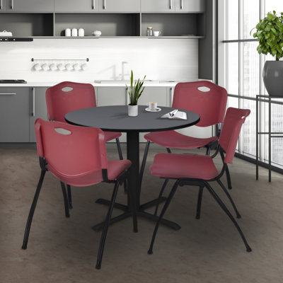 Cain Round X-Base Breakroom Table & 4 M Stack Chairs