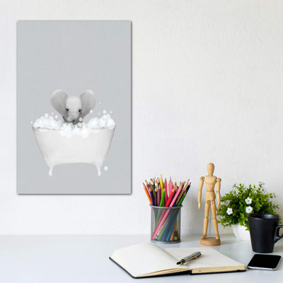Elephant Blue Bath by Leah Straatsma - Wrapped Canvas Print