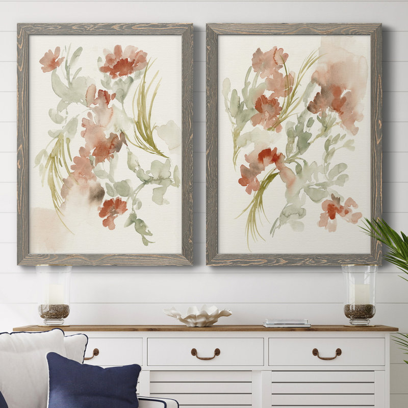 «Abstracting Flowers I», ensemble de 2 reproductions d'art, H 43,5 po x l 31,5 po x P 1 po, Toile avec cadre gris