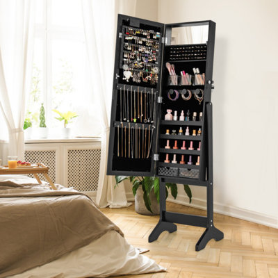 Armoire à bijoux à miroir avec 20 lumières chaudes et 4 angles inclinables