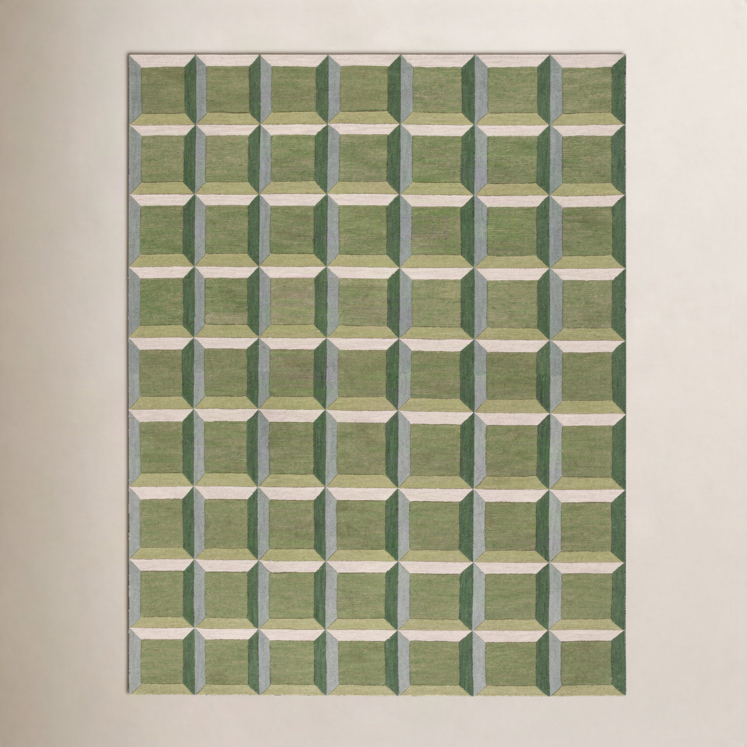 Giedre Green Beige Hand-Tufted Wool Rug, Rectangle 8' x 10'