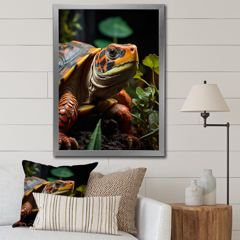 Gros plan sur une tortue vibrante, H 32 po x l 16 po x P 1 po, Cadre simple argenté