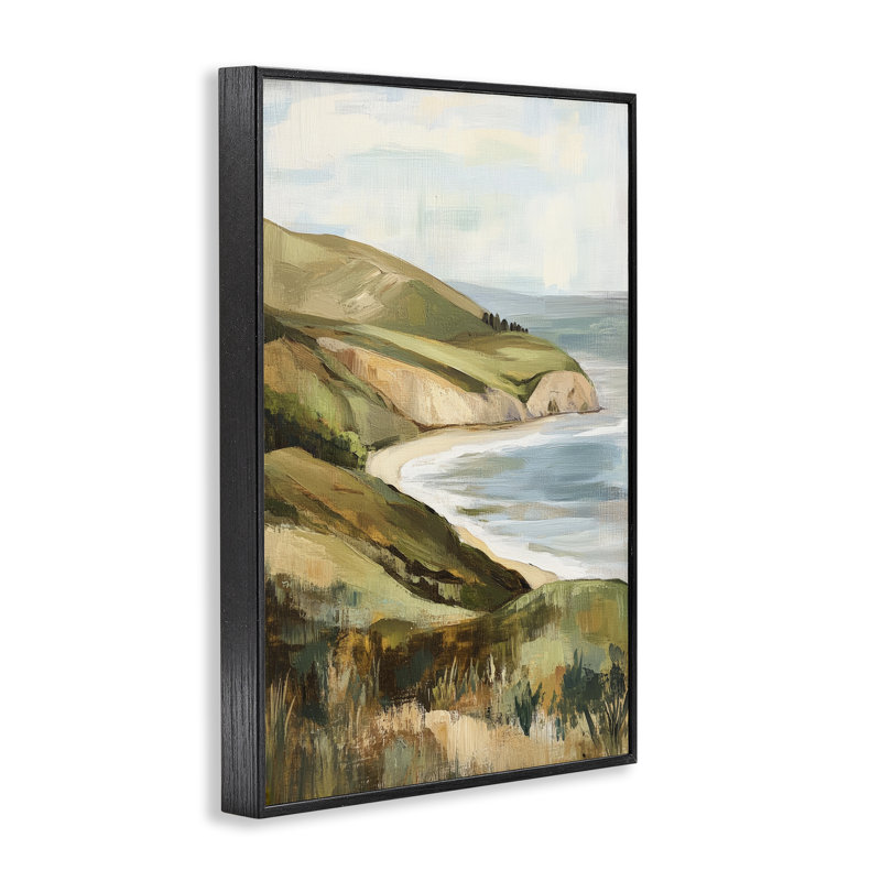 Giclée encadrée peinte Cliffside Coastal Morning, design par Petal Prints Design, 24x16, Giclée noire de minuit encadrée