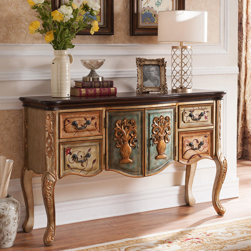 American-style multi-functional entrance cabinet, H 35,03 po x l 55,11 po x P 17,51 po, Brown/Gold/Champagne