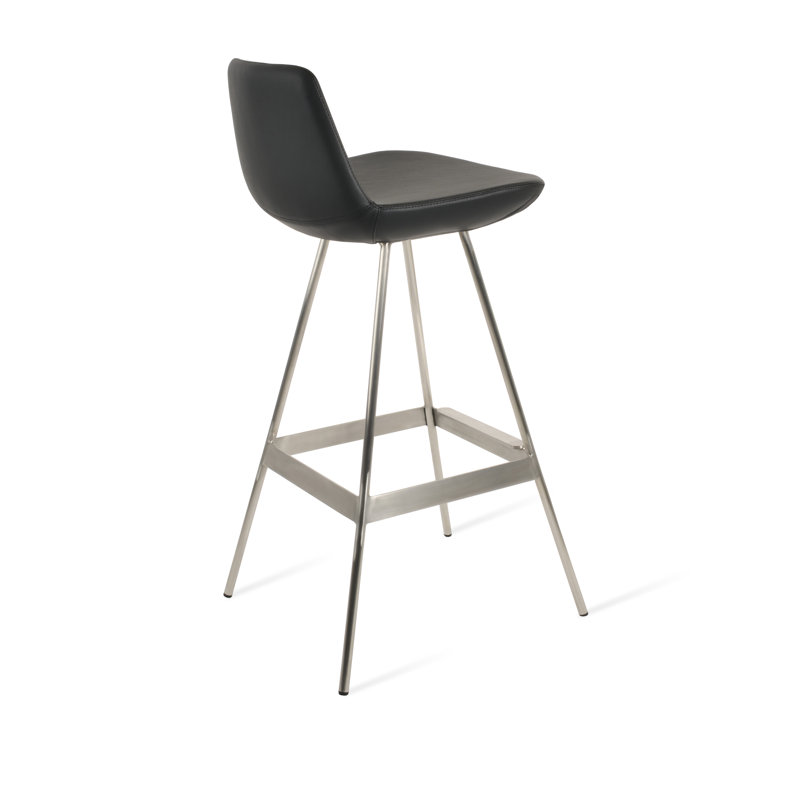 Tabouret Pera Balat, Acier Inoxydable, Similicuir ppm noir, Tabouret de comptoir (siège d'une hauteur de 24 p