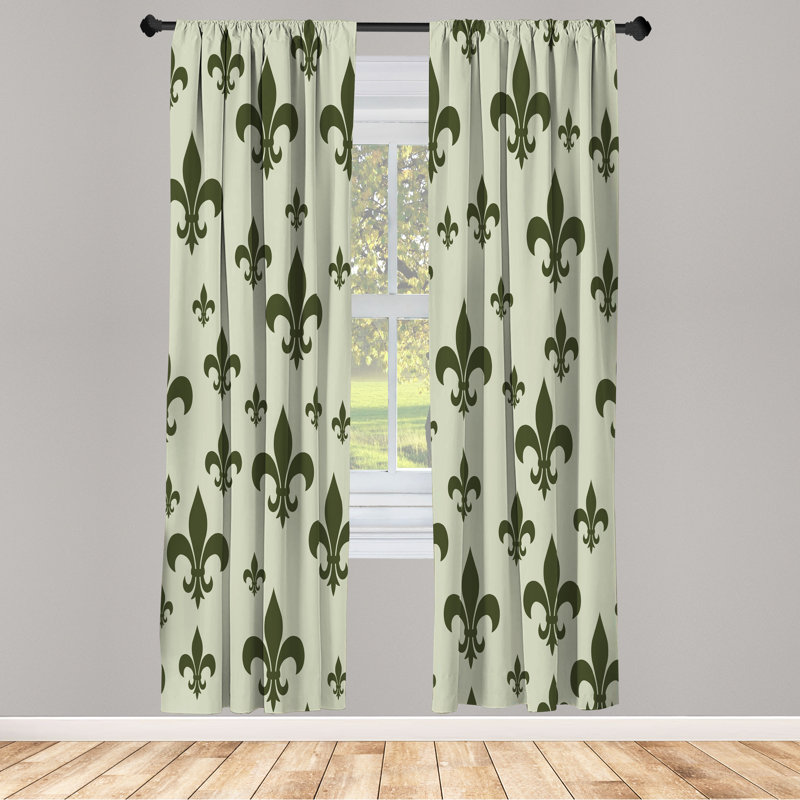 Olive Green Fleur De Lis Microfiber Curtain Panels