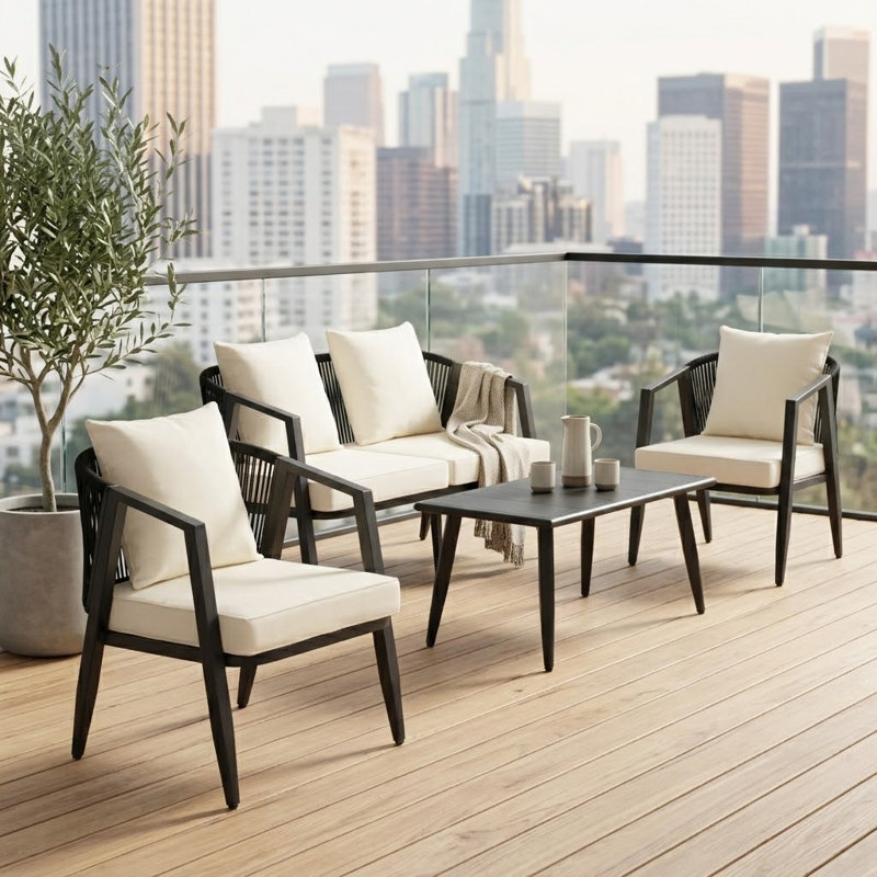 Casual Comfort Modern Patio Multi-Person Table and Chair Set, Beige