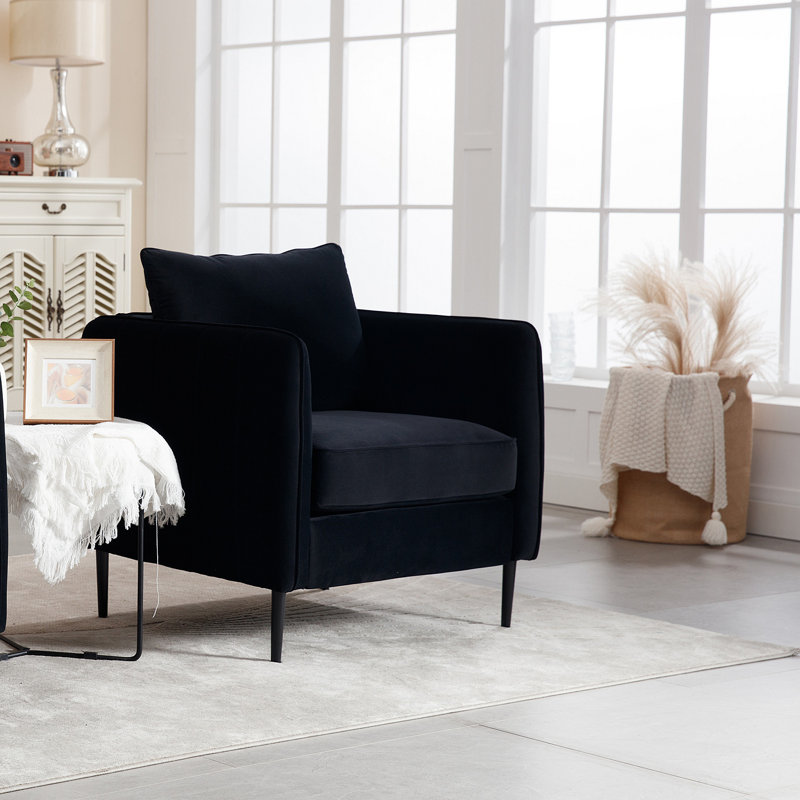 Chaise d'appoint en velours avec coussin et pieds en métal Shalon, Noir