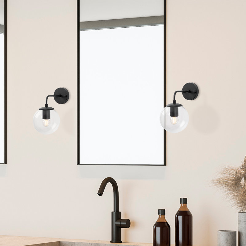 Iron Armed Sconce, Black, Clear