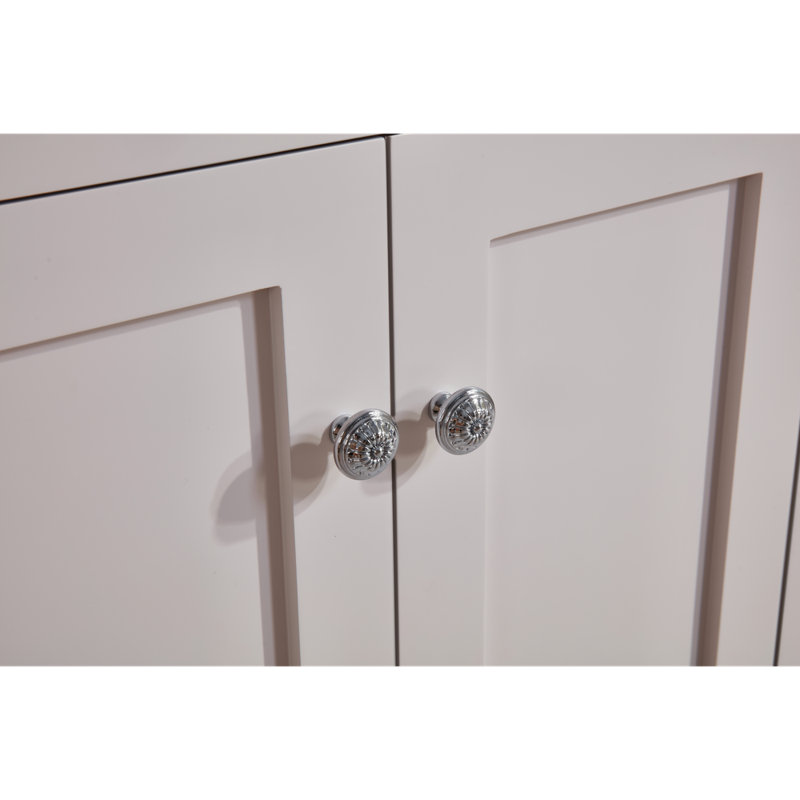60" Finish Solid Wood Sink Vanity With 1' Artificial Stone Top, Polished Chrome, Dreamy White