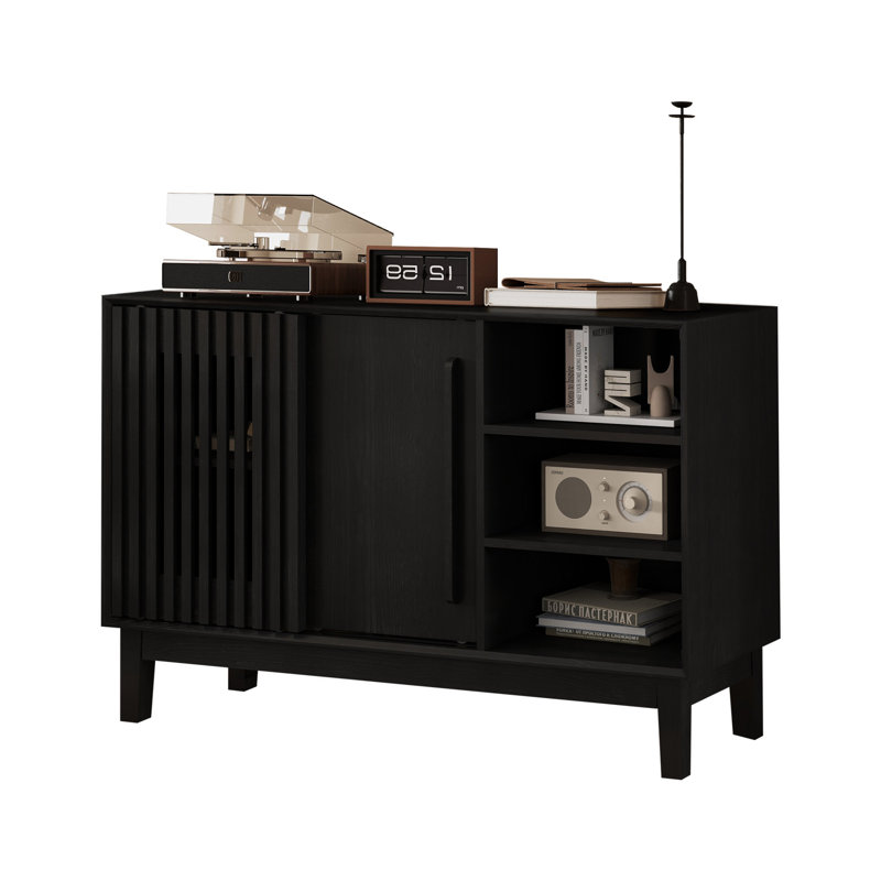 Farmhouse 47.3" Sideboard Buffet Cabinet With 2 Sliding Doors, Black