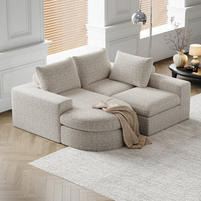 Clasien Modern Chenille Curved Sectional Sofa with Double Cushion Comfort and Neck Pillow Support