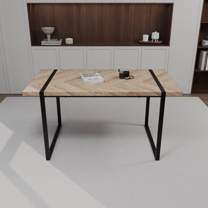 Table de salle à manger moderne en bois pour 4 personnes, pieds en métal noir, bureau d'ordinateur, table de cuisine de bureau, imperméable, table à griffer en bois avec sièges