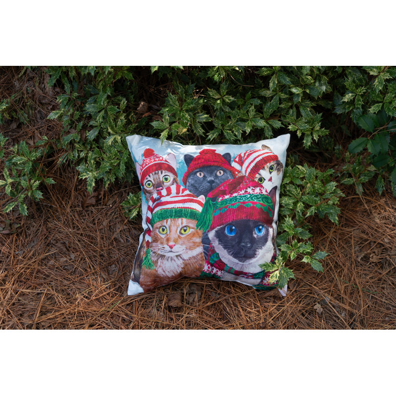Coussin d'hiver 18 po x 18 po, Chat rouge