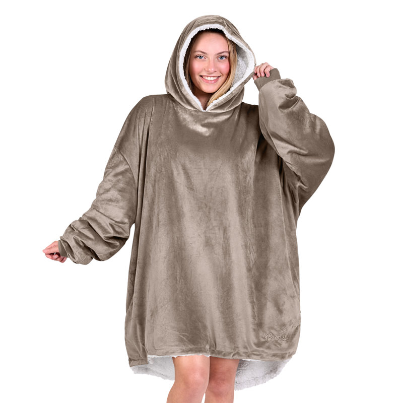 Couverture en sherpa à capuche portable, Taupe, Adulte