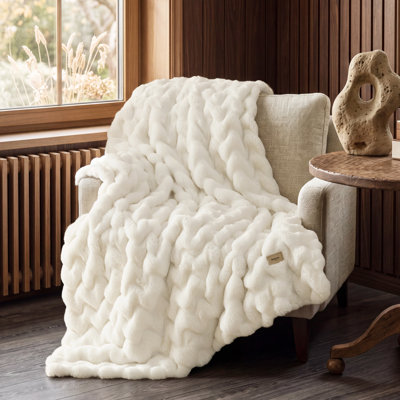 Bedsure Faux Fur Twin Blanket, Ultra Soft Warm Wave Textured Blanket, Luxurious Decor For Couch, Sofa, And B In Coconut Milk