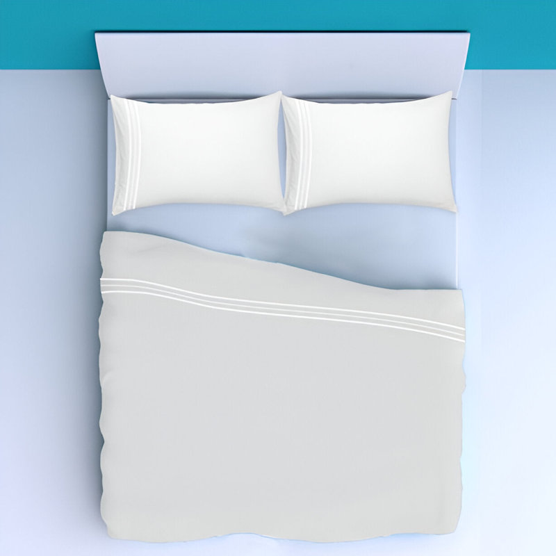 400TC Cotton Classic Luxurious Embroidery Cotton 4 Piece Sheet Set Fitted Sheet Fits Upto 16" Deep Pocket, White/White