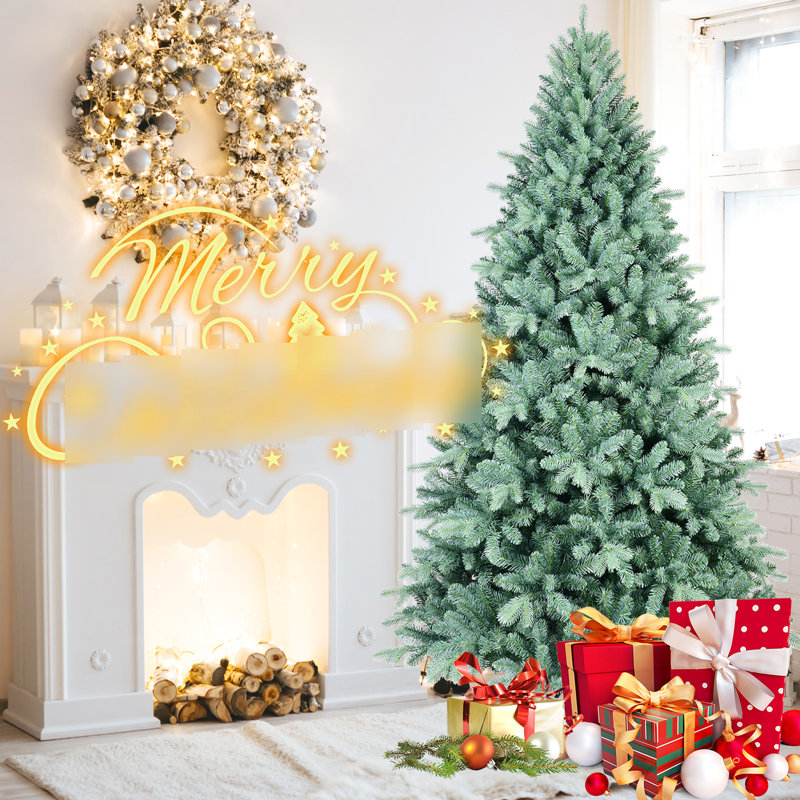 Arbre de Noël de 8 pi avec couleur bleue, 2458 pointes, branches articulées à installation rapide et support pour arbre de décoration saisonnier, branches sans effort, base en métal robuste