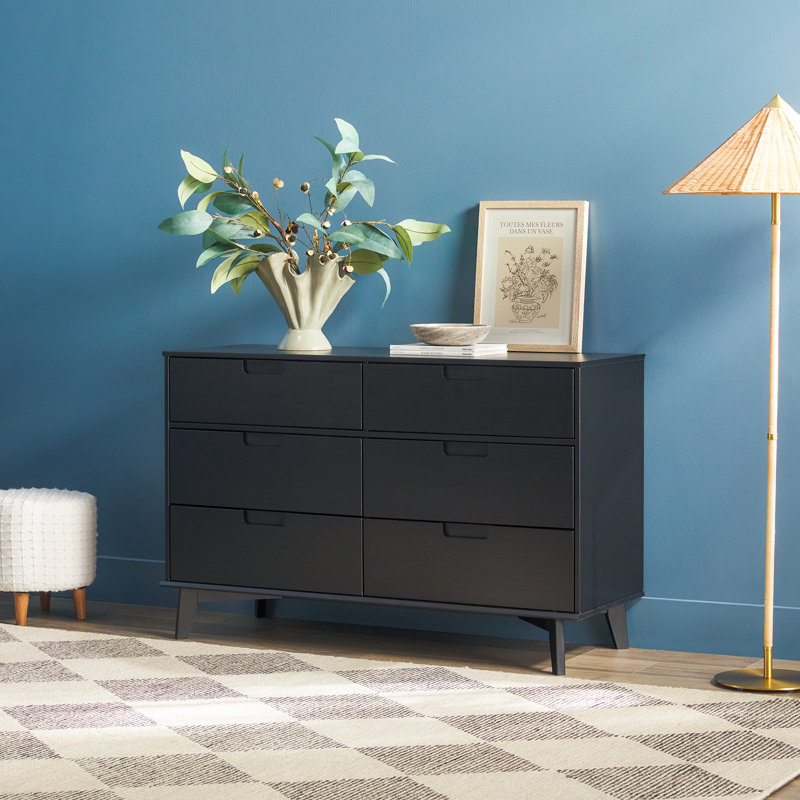 Yarber 6 Drawer Solid Wood Double Dresser, Black
