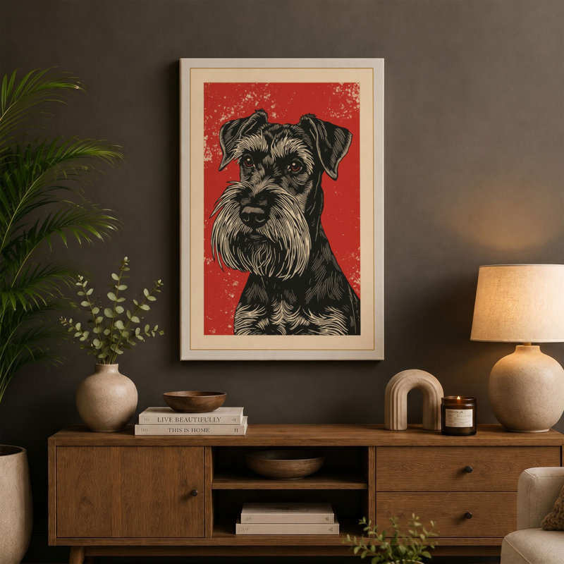 Alert Schnauzer Boho - Wrapped Canvas, 18x12 - 45.7 x 30.5 cm, White Border