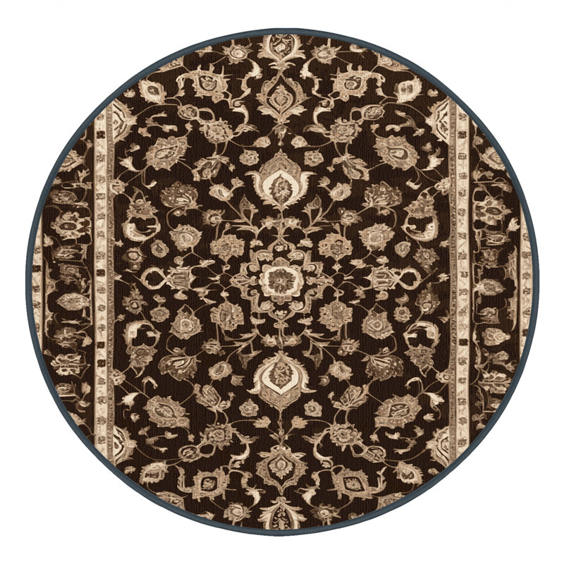 Machine Washable Tabriz Black Area Rug, Rond 5 pi