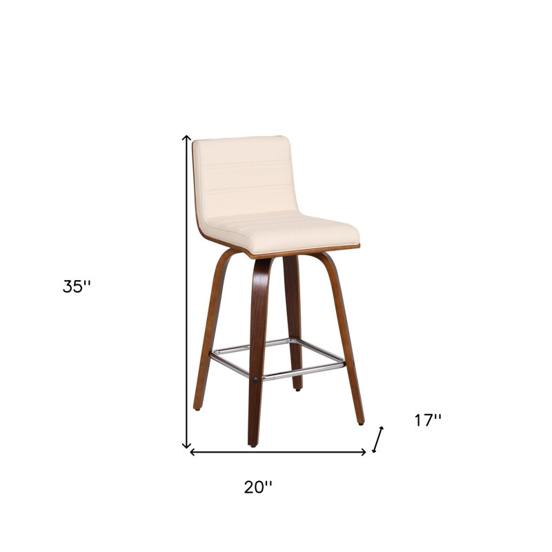 26” Faux Leather Wooden Swivel Bar Stool, Gold/Brown