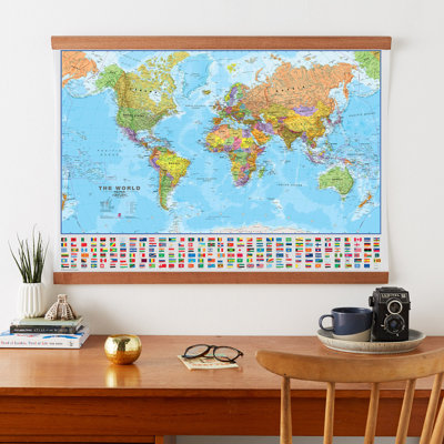 Large World Wall Map Political With Flags - Print
