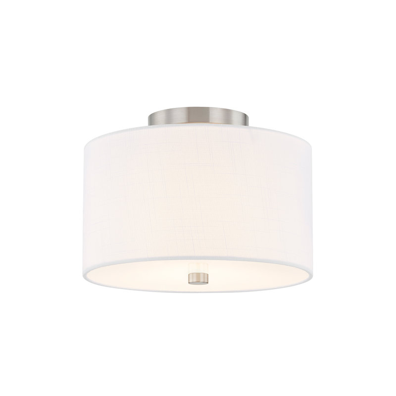 Textile - Classic Drum Semi-Flush - Linen Fabric Shade, White, 8" H x 11" W x 11" D