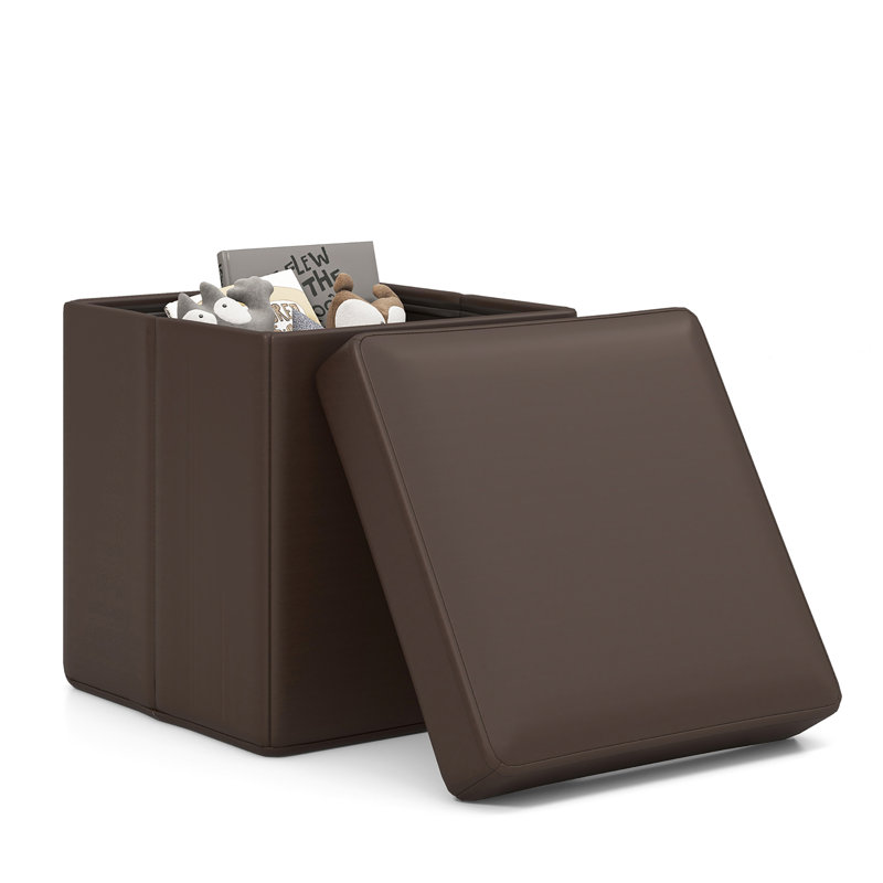 Ellasyn Faux Leather Ottoman, Brown Faux Leather
